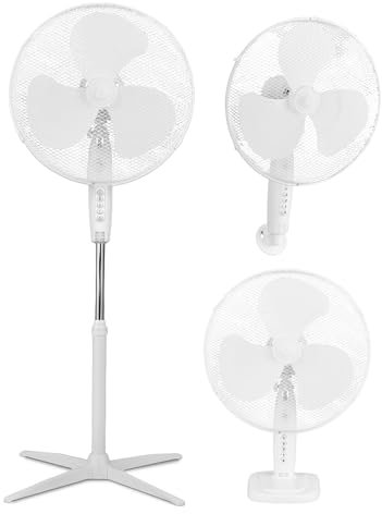 TIENDA EURASIA - Ventilador 3 en 1 | Ventilador Multifunción de Pie, Sobremesa y de Pared | Silencioso | 3 Velocidades | 45 W de Potencia | 2 Posciones Fijo/rotativo | Ø 43 x 125 cm (Blanco)