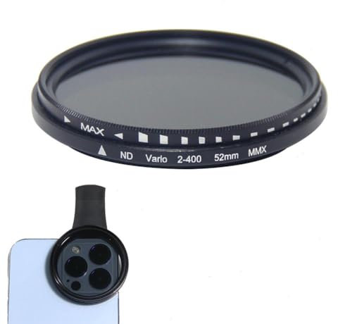 52mm Phone Camera Lens Kit, Adjustable Neutral Density Filter Universal Cell Phone Camera Filter Clip Clip-on ND 2-400,Eclipse Phone Filter for Concert Lasers Polarized Lens