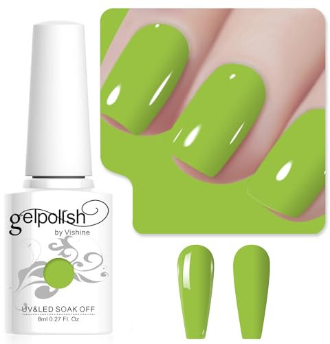 Vishine Green Gel Nail Polish, 8ml High Gloss Soak Off UV Polish for French Manicure Salon DIY L230