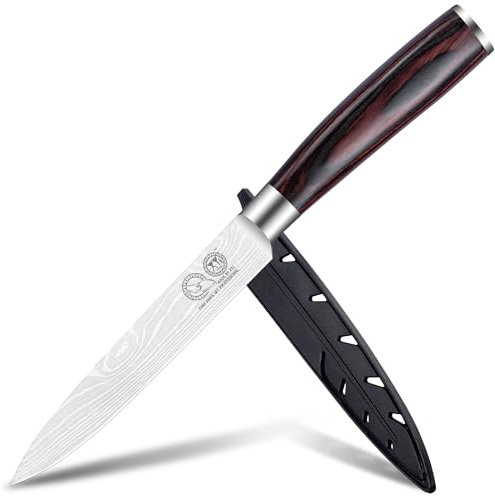 XYJ Kitchen Utility Knife,Stainless Steel Razor Sharp 5 Inch Japanese Kitchen Knife Cutlery Tool,Meat Cleaver For Meat Cutting, Cooking Chef Knife With Cover,Wood Handle
