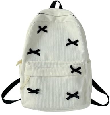 KAOBIO Adretter Y2k ästhetischer Cord-Rucksack für Damen, Kawaii-Laptop-Rucksack, niedlicher Coquette-Schleife, Harajuku, College-Tagesrucksack, Weiße Schleife