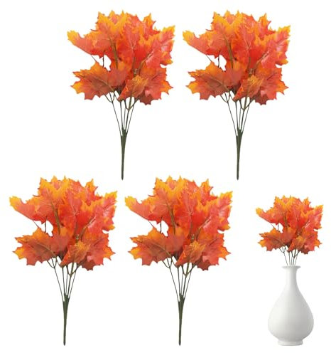 4 Pcs Autumn Decorations Home,Autumn Flowers Artificial,Fall Leaves Decoration,Maple Fake Plants Stems Table Vase Leaf Decor,Autumnal Door Faux Wreath Branches Crafts,for Outdoor Indoor Decorative