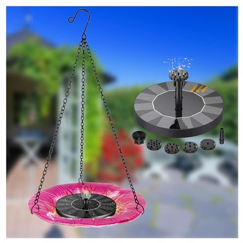Pompe Bassin Exterieur Solaire avec Bain d'oiseaux Suspendu Pompe Fontaine Solaire Flottant sur Pied Fontaine d'eau à Panneau Solaire,Style1