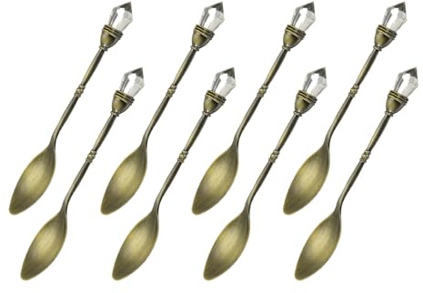 sourcing map 8 Pcs Retro Spoons, 4.1 Inch Crystal Alloy Coffee Spoons,Vintage Carved Tea Spoon Dessert Spoon Ice Cream Spoons for Stirring Mixing Cyan