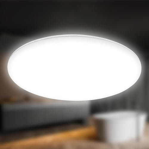 BRILONER - LED Deckenlampe Bad mit indirektem Licht, Staub- Spritzwasserschutz, neutralweiß, Deckenleuchte, LED Panel, Badlampe, Badezimmerlampe, Küchenlampe, Feuchtraumleuchte, 29x5,5 cm, Weiß