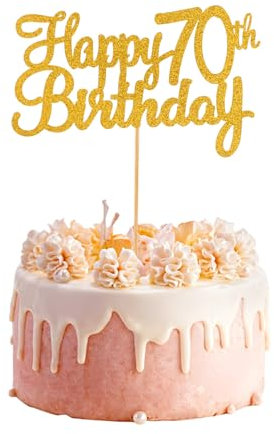 70th Birthday Cake Topper, 1 Pcs Glitter Gold Happy Birthday Cake Topper 70 Years Old Birthday Cake Pick for Happy 70th Birthday Decorations Celebrating Anniversary Party Supplies