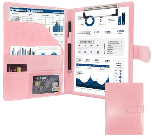 Portfolio A5 Porte Document Mallette Organiseur de Conférence pour Bureaux, Écoles et salles de Réunion Rose