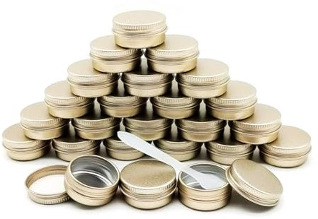 Wopanxye 24pcs Aluminum Tin Jars, 10ml Empty Cosmetic Container Pots, Travel Makeup Tin with Screw Lids, 10g Refillable Small Cosmetic Pot for Eyeshadow Cream Sample Lip Balm Powder Candle, Matte Gold