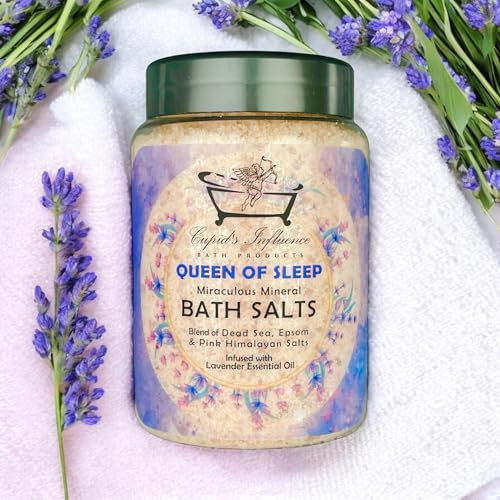 Queen of Sleep Mineral Lavender Bath Salts 500gr Dead Sea Salt, Epsom Salt & Pink Himalayan Salt | Infused with Lavender Essential Oil to Encourage Relaxation | Relieves Stress & Aids Sleep