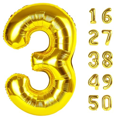 40 Inch Gold Balloon Number 3 Balloon,Number Balloons Gold Big Giant Jumbo Number 3 Foil Mylar Balloons for 13th Birthday Party Anniversary Events,Wedding Anniversary Party Decorations