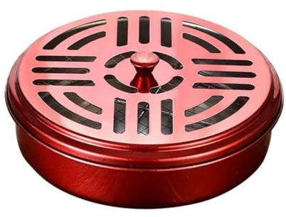 FOVAOK Tragbares rundes Edelstahl-Tablett mit Spiraldeckel für Räucherstäbchen, Insektenschutz, Kerzenhalter (03, 1 Stück)