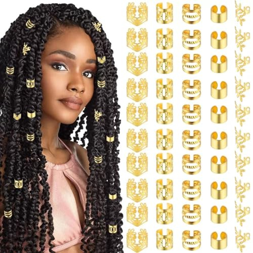 TSUOUKL 50 stycken gyllene hårspännen för flätor och dreadlocks, loc-smycken och manschettklämmor för män, kvinnor, flickor och pojkar – mångsidig hårprydnad för styling och accessoarer
