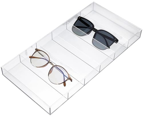 DICOSMETIC 6-Slot Clear Sunglass Organizer Acrylic Glasses Holder Eyeglass Display Case Sunglasses Rack Stackable Eyewear Display Tray Eyeglasses Storage Case for Home Office Dorm