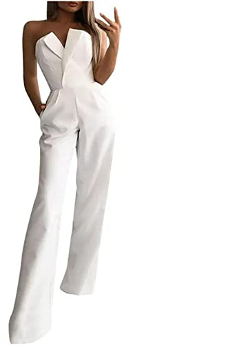 FUPODD Jumpsuit Damen Elegant Für Hochzeit Jumpsuits Für Damen Festlich Lang Overall Schulterfrei Bandeau Hosenanzug Festlicher Hochzeitsgast Einteiler Mit Tasche Romper Lange Beine Playsuit Schick