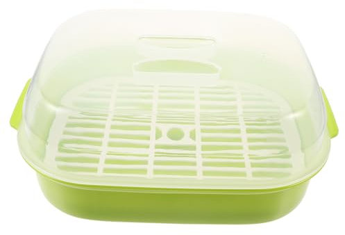 Hemobllo Estuche Vapor Microondas Para Cocinar Al Vapor Cesta Con Barrera Anti-derrame y Orificio De Ventilación Práctico y Duradero Para Alimentos Saludables Color Verde