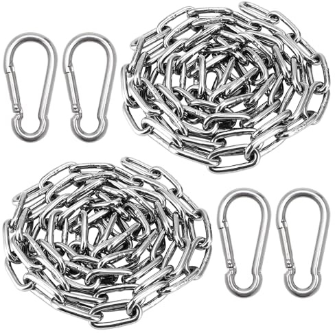 MOLIMOLI Catena Acciaio Inox 4m (2x2m) + 4 moschettoni - per Ancore, Appendere, Giardino e amache (Spessore 2mm, Portata 40kg)