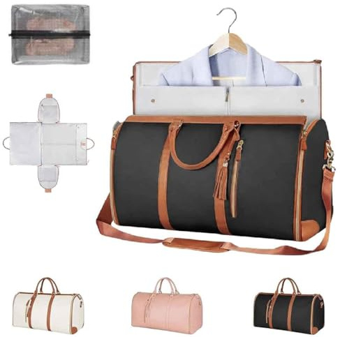 Foldable Travel Bag 2.0,Convertible Luggage Bags,Garment Carry On High Capacity Duffle Suit Folding Bags with Shoe Pouch & Detachable Shoulder Strap (Black)