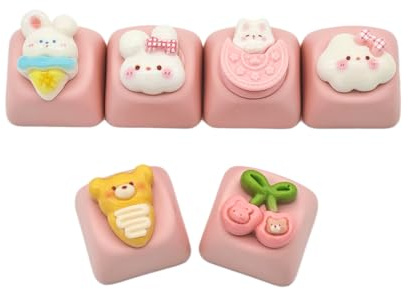 6PCS Cute Custom Keycaps - Cartoon Rabbit Bear Keycap Replacement Key for Cherry MX Mechanical Keyboards, Decoration for Computer Gaming Keyboards