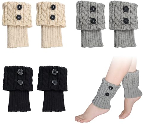 Women's Leg Warmers – Wool & Acrylic Knitted Boot Cuffs, Soft Stretchy Ankle Warmers for Women & Girls, Stylish Button Design Winter Accessories, Warm & Cozy Fit
