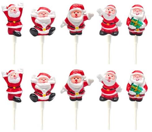 MLPKOI 10pcs Fun Santa Plastic Cake Topper Picks Christmas Cake Decorations, Christmas Cake Toppers Yule Log Decorations Non Edible Traditional Desserts Party Supplies Ornaments
