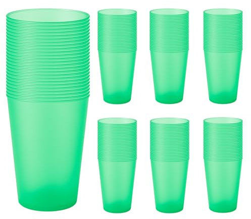 Vasos Plástico Duro 500 ml - 50, 100 ó 450 Vasos - Reutilizables de Polipropileno Eco Sin BPA – Multicolor para Fiestas, Camping y Oficina – Ideales para Sidra, Cubatas, Cerveza (50, Verde)