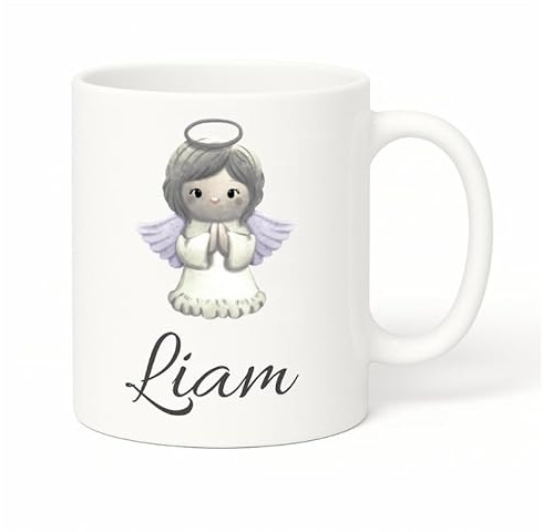 Personalisierte Weihnachtstasse mit Namen, Tasse zu Weihnachten mit Namen - Kaffeetasse für familie und freunde, Frohe Weihnachten Tasse Personalisierte Geschen - 330 ml (Engel)