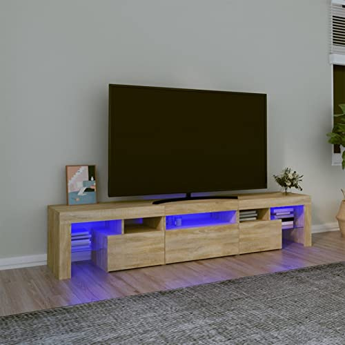 Amorsee Mueble para TV de 200 cm, Mueble de TV con iluminación LED, Muebles de Salón, Aparador TV Salón, Mueble TV Salon, Diseño Moderno, Elegante, Roble Sonoma 200x36,5x40 cm