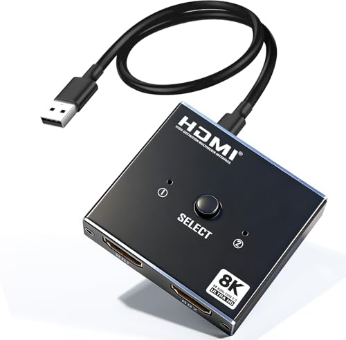 Switch/Splitter HDMI 8K 2.1, Splitter HDMI 8K@60Hz 4K@120Hz, Switch HDMI 2 ingressi 1 uscita / 1 ingresso 2 uscite, Distributore supporta 48Gbps 3D HDCP 2.3 per PS5/4, Fire Stick, Xbox, HDTV
