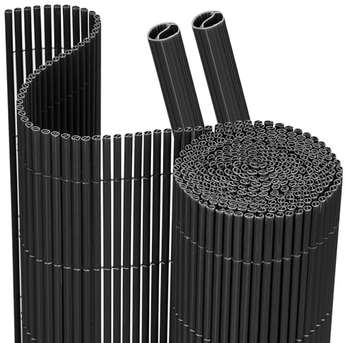 Monucep PVC Sichtschutzmatte Balkon 90x300 cm Grau – Rundrohr mit Verstärkungsstreifen, Balkon Sichtschutz ohne Bohren, Windschutz & Sichtschutz für Gartenzaun, Terrasse & Geländer