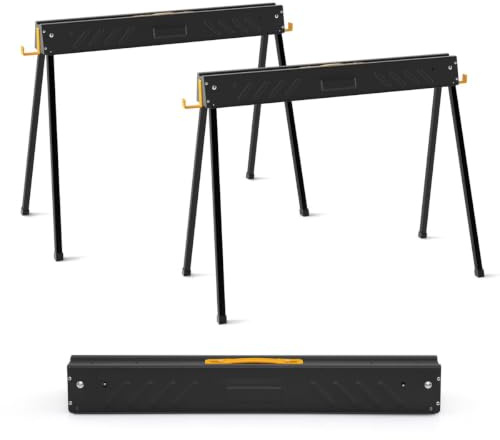 Lot de 2 tréteaux pliables métalliques 94 x 47 x 74 cm charge 500 kg légers et portables en métal galvanisé noir 20_0018357