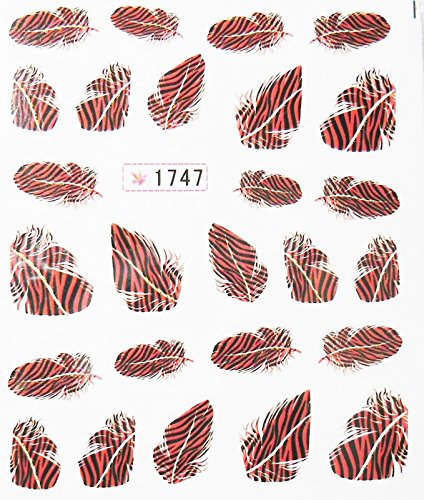 Nail Art Stickers Zebra Feathers Design Red and Black