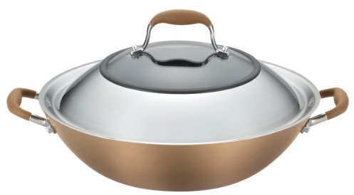 Anolon Advanced Hard Anodized Nonstick Stir Fry Wok Pan with Lid, 14 Inch, Bronze Brown