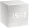 Gingko Cube LED Click Clock Wecker mit Soundaktivierung (Uhrzeit, Datum & Temperatur), weiß/weiß