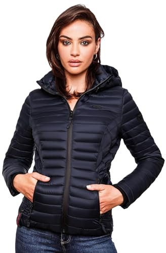 MARIKOO B600 Veste mi-saison, matelassée, à capuche, pour femme, bleu, XXL