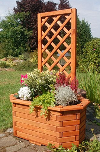 Deko-Shop-Hannusch Pflanzkasten, Blumenkasten, Blumenkübel aus massivem Holz mit schön gearbeiteter Pergola, für den Garten, Farbe:Braun