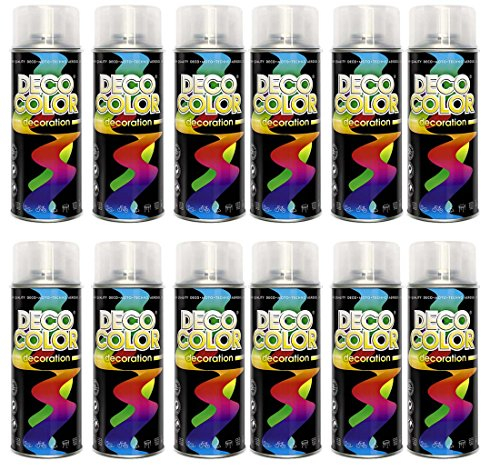 Deco Color 12er Sparpack (1 Karton) Lackspray Sprühlack Klarlack glänzend 400ml