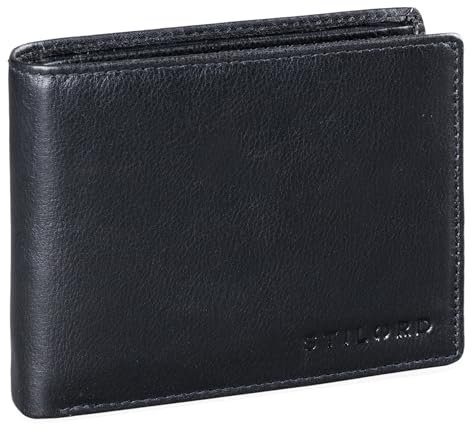 STILORD 'Guillermo' RFID Leder Portemonnaie Männer Geldbörse in Geschenkbox Herren Kartenfächer NFC Ausleseschutz Brieftasche Echtleder, Farbe:schwarz