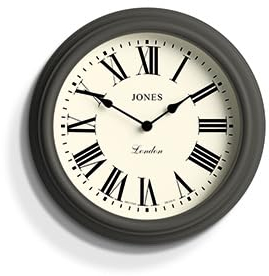 JONES CLOCKS® Venetian wanduhr | Klassische runde Uhr | 30cm | Dunkelgrau | Römische ziffern | Traditionelles Design, ideal für küche, Wohnzimmer oder Schlafzimmer