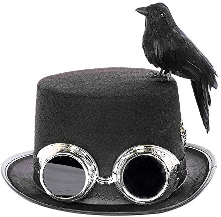 Evenlyao Steampunk Hut Mit Brille, Vintage Gothic Steampunk Hut Mit Retro Silber Brille Und Krähe, Für Metal Music Festival Karneval Cosplay