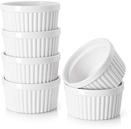 DOWAN Creme Brulee Schälchen, Souffle Förmchen Backofenfest, Ofenfeste Förmchen, Keramik Ramekins für Ragout Fin Schalen, Leckere Würzfleisch, Muffin, Panna Cotta, 120 ml, Weiß