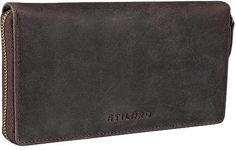 STILORD 'Emilia' Damen Portemonnaie RFID Schutz Elegante Klassische Geldbörse groß aus echtem Rindsleder, Quer mit Reißverschluss Leder, Farbe:dunkel - braun