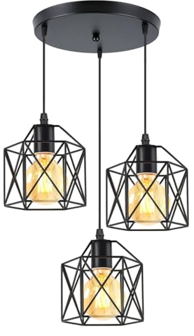 PETITES ECREVISSES 3 flammig Pendelleuchte Industrielle Vintag Hängeleuchte E27 Deckenleuchter mit Sechseck Design Lampe aus Eisen Käfig Lampenschirm für Wohnzimmer Esstisch Küche