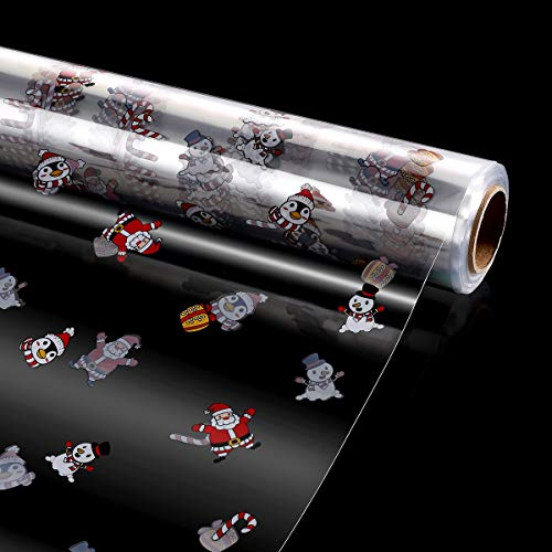 Klares Cellophan Rolle,Entfaltete Breite 80CM x 30M Transparente Geschenkpapier Weihnachten Muster,3.0 Mil Folienrolle zum Einwickeln von Geschenkkörben,Transparentpapier Geschenkfolie