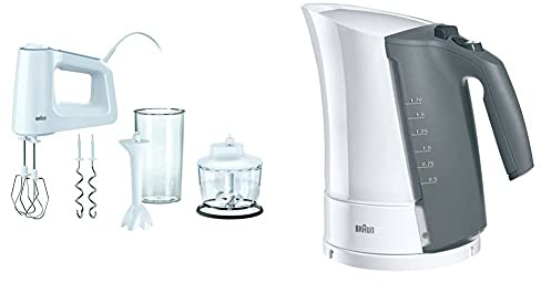 Braun MultiMix 3 HM 3135 Handmixer – Handrührgerät zum Backen & Kochen, inkl. Schneebesen, Knethaken, Pürierstab, 500 W, Weiß & Multiquik 3 WK 300 |1,7 Liter | 2200 Watt | weiß