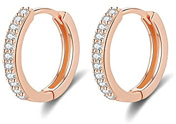 Boucles d'oreilles Femme en Argent Fin 925 Hypoallergénique Créoles Petites Plaqué Or Rose Avec Zircone Cubique, Diamètre 10mm