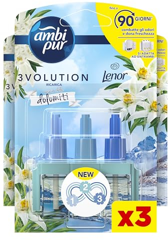 Ambi Pur 3Volution Profumatore per Ambienti, Ricarica per Diffusore Elettrico, Fragranza Lenor Risveglio Primaverile, 3 Pezzi