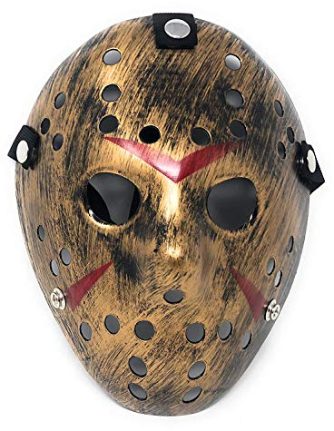 UltraByEasyPeasyStore Ultra Scary Halloween Hockey Mask - Horror Costume & Adults and Kids - Halloween Parties and Events - Perfect Scary Costume Accessory - Serial Killer - Gold Coloured