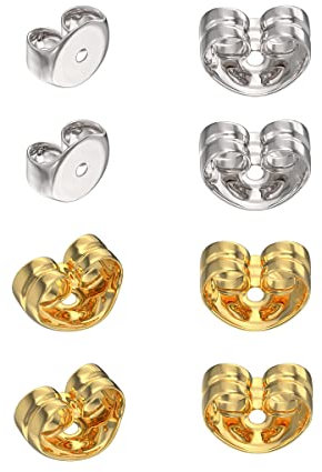 Aeon Replacement Earring Backs - 2 Pairs Silver + 2 Pairs Gold Plating on Silver | 925 Sterling Silver Butterfly Safety Backings