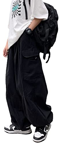 Skateboard Frog Baggy Cargohose Gothic Harajuku Hohe Taille 90er Jahre Lose Y2K Damen Streetwear Lose Hose (Black 2,XL)