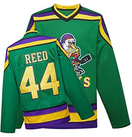Mighty Ducks Jersey Movie Eishockey Trikot S-XXL Charlie Conway #96 Adam Banks #99 90S Hip Hop Kleidung für Party, #44 Grün, XL